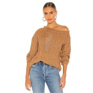 Lovers +  Friends Brown Subtle Shine Distressed Knit Sweater XS oversized